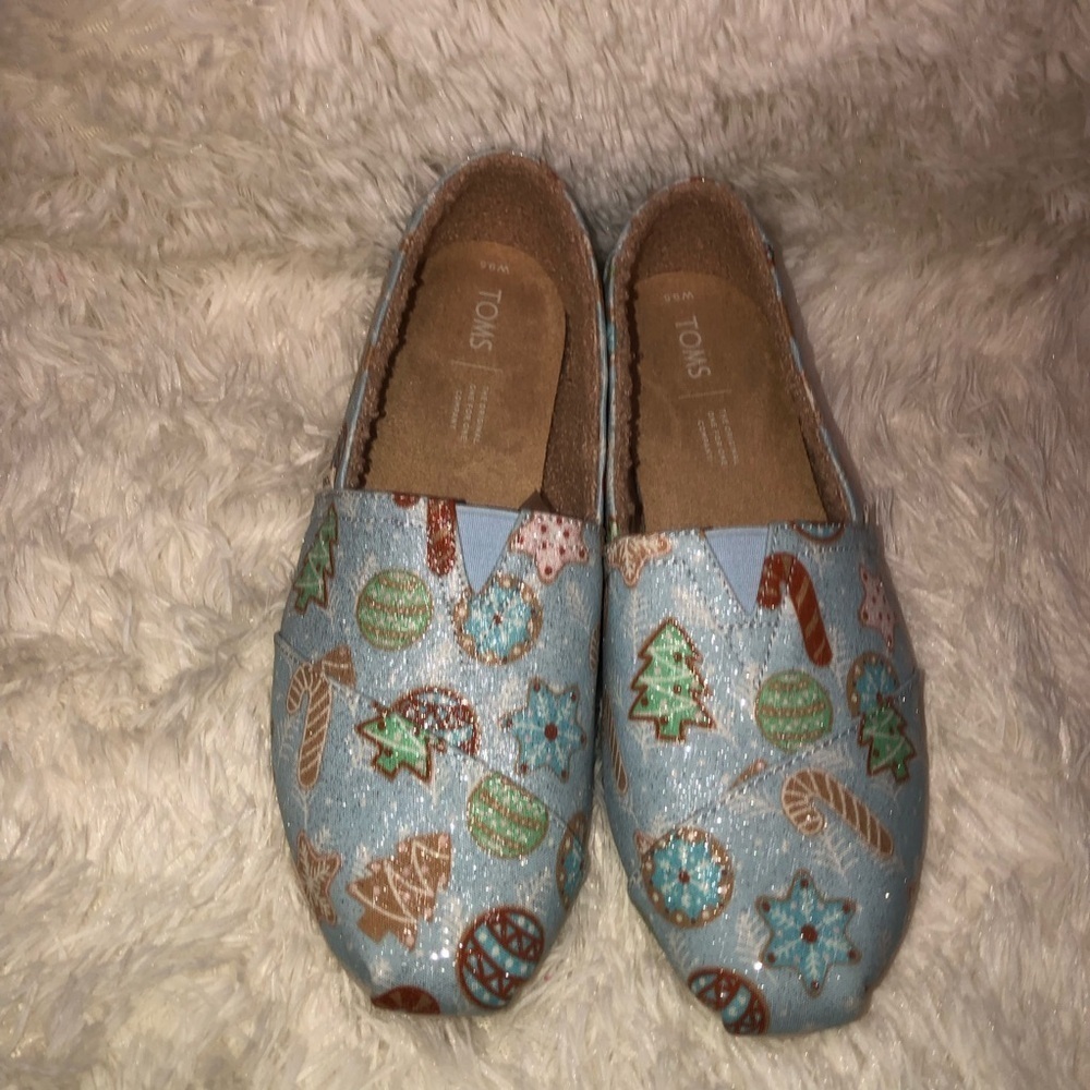 TOMS Light Blue Festive Holiday Slip-Ons size 9.5 - Picture 6 of 12